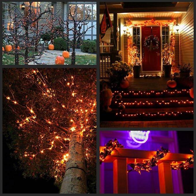 YULETIME 200 Orange LED Christmas Lights, 66 ft Green Wire UL String Light