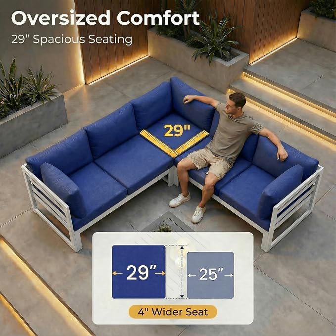 NICESOUL 11 Piece Oversized Luxury Aluminum Outdoor Sectional Sofa with Lounge, Weather Resistant Modular Patio Furniture Set, 500 lbs Heavy Duty Conversation Couch for Poolside Garden, Navy Blue