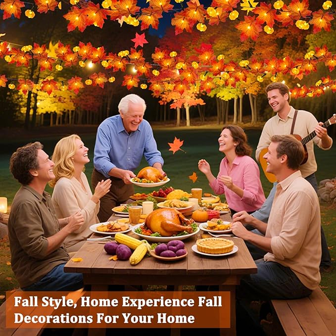 Timer&3 Pack Fall Decor Fall Garland with Pumpkin Lights 30Ft 60LED | Patented Realistic Maple Leaves Pumpkin Garland Battery Operated Fall Halloween Thanksgiving Decorations for Home Outdoor