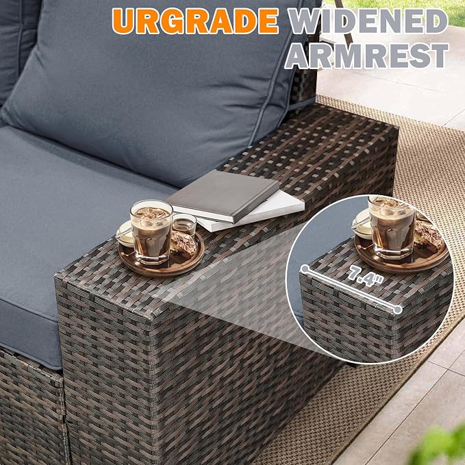 8 Pieces Patio Furniture Set, Wicker PE Rattan Outdoor Sectional with Cushion & Coffee Table, Patio Conversation Sofa for Garden, Backyard, Poolside, Grey