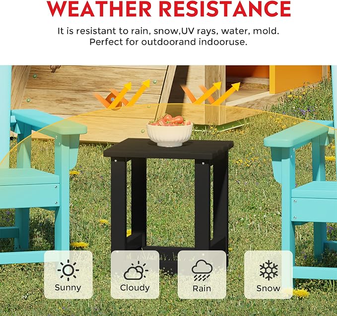 Costaelm Kids Outdoor End Table, Small Patio Table, Outdoor Side Table Porch Table Adirondack Patio Side Table for Outside, Pool, Porch, Garden, Black