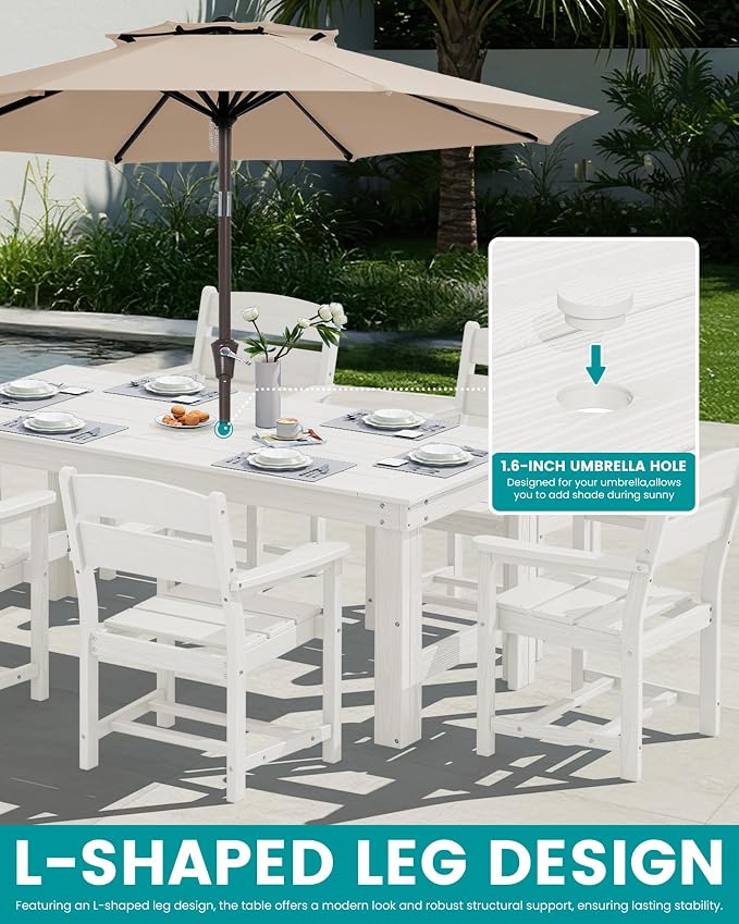 SERWALL HDPE Outdoor Dining Table and Chairs Set for 4 | with Oversized Chair Seat