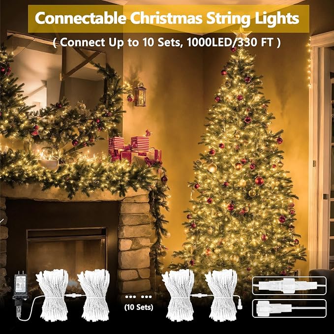 2 Pack 100 LED Connectable String Lights, Christmas Lights Outdoor Indoor | Warm White, 13 Modes, Timer, 33FT Clear Wire Waterproof Twinkle Fairy Lights Plug in for Bedroom Classroom Xmas Tree Decor