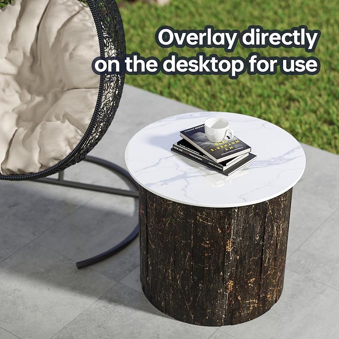 Round Table Top, 55.1” White Sintered Stone Tabletop, DIY Replacement & Cover Marble Desktop, Scratch & Wear Resistant, Easy to Clean, Suitable for Indoor & Outdoor