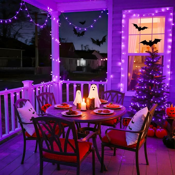 JMEXSUSS Connectable 8 Modes 100 LED Purple Halloween Lights Indoor Plug in | Purple String Lights Clear Wire, 33ft Christmas Tree Lights Outdoor for Halloween Xmas Tree, Garden, Bedroom