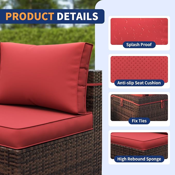 Patio Furniture Set, Modular 10-Piece Patio Conversation Sets with Coffee Table, All-Weather Wicker Outdoor Sectional for Backyard and Balcony, Wine (Waterproof Covers Included)