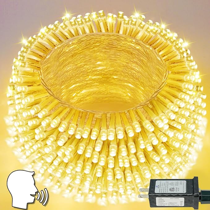 200 LED Christmas Tree Lights with Voice/Button Controlled Outdoor Indoor | 66FT Warm White Christmas String Lights, Clear Wire, 12 Modes, Dimmable, Waterproof Twinkle Fairy Lights for Party Garden
