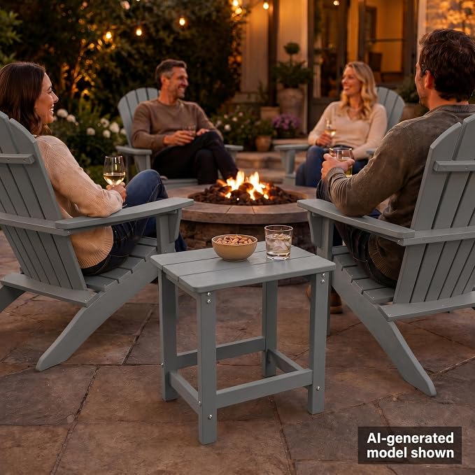 MXIMU Outdoor Side Table Set of 2: Heavy-Duty Sturdy Warp Resistant Adirondack Table - Wood Grain Finish Outdoor End Tables - Easy Assembly & Low Maintenance Patio Side Table Grey