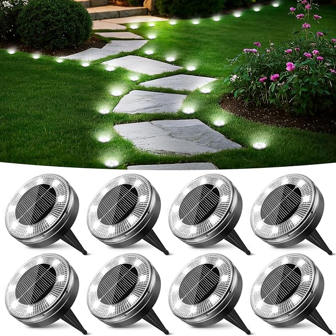 Mini Solar Ground Lights, 8 Pack Flat Solar Disc Lights Outdoor Waterproof, 2.3 Inch Small Solar Garden Lights Landscape Lighting for Outside Pathway Garden Yard Lawn Walkway,Cool White