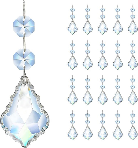 20pcs Crystal Chandelier Prism Pendant, 50mm Suncatchers Hanging Crystals | Clear Maple Leaf Crystal Sun Catcher Beads for Chandelier Christmas Tree Decoration