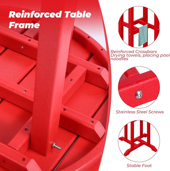 Costaelm Outdoor Bar Table, 42" Counter Height Round Patio Cocktail Bar Table, Patio Bar Table 3-Pieces Set Bistro Dining Table Pub Table for Deck, Backyard, Garden, Red