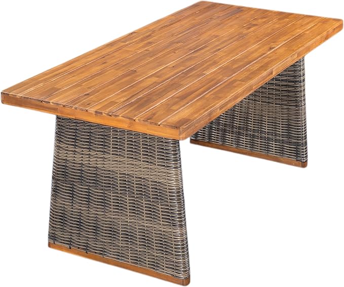 Christopher Knight Home Xavi Patio Acacia Wood Dining Set, Outdoor Side Table and Chairs Set with Slatted Panel Design and Handwoven Rattan Legs, Outdoor Furniture Set for Garden, 2 pcs, Grey + Teak