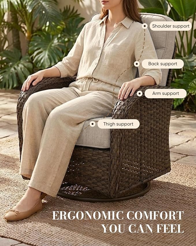 Belord Upgraded 6“ Cushion Luxury 10 Piece Patio Furniture Set - All Weather Wicker Outdoor Furniture with Swivel Rocker Patio Chairs, High Back Conversation Set for Deck Porch Yard - Brown/Beige