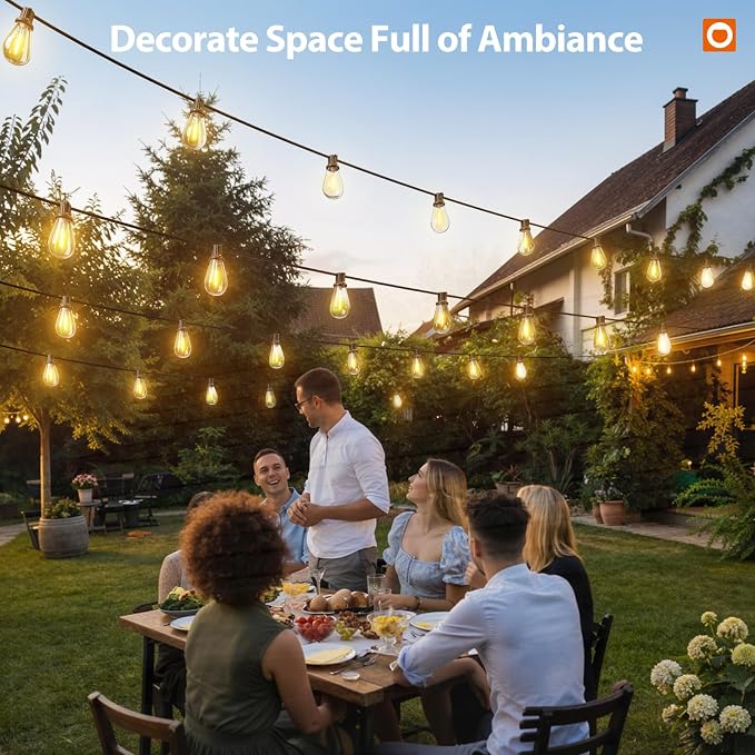 addlon 102FT(96FT+6) Solar String Lights Outdoor Waterproof with USB Port & Remote Control Solar Patio Lights for Outside Solar Powered with 52 LED Dimmable Bulbs for Porch Garden Deck Halloween | Waterproof, Shatterproof, Spaced 2FT, USB Charging, Rem...