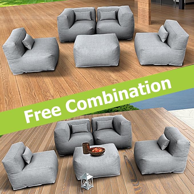 Dineli ANNYH Calaluna 5Pc Outdoor Furniture Sectional Conversation Set Combines 2Middle 2Corner Expansion Foam Filled Chairs,1Ottoman - A Unique Modular Contemporary Sofa (Dark Gray)