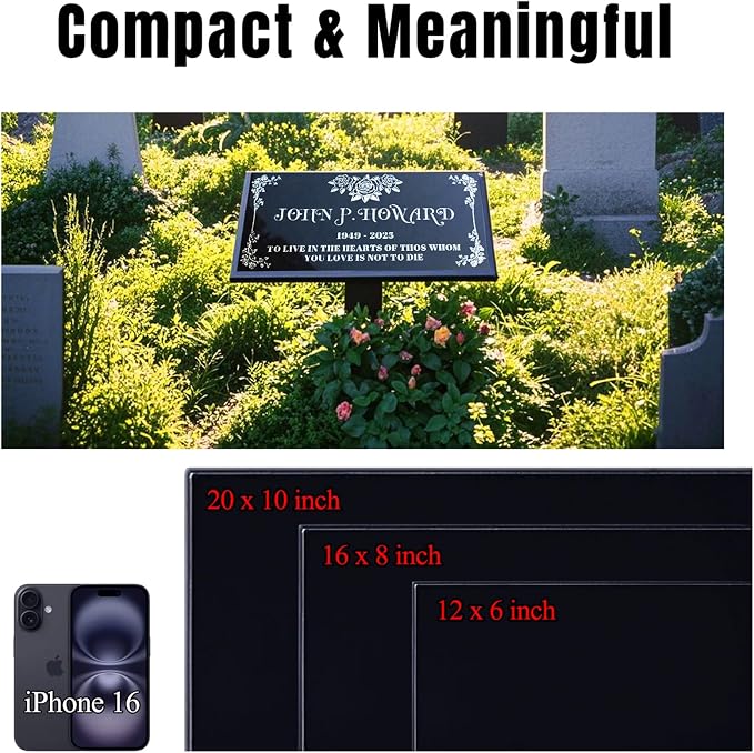 Headstones for Graves - Natural Granite Memorial Stone Custom Tombstones for Grave Stones - Temporary Grave Marker for Cemetery for Humans
