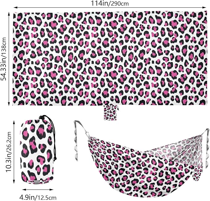 Camping Hammock Outdoor Hammocks for Outside Leopard Cheetah Rose Red Beach Trees Portable Lightweight with Pockets Tree Straps Indoor