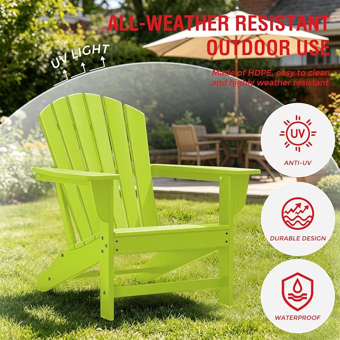Costaelm Patio Conversation Set, Patio Chairs Set of 5 Balcony Firepit Furniture Outdoor Adirondack Square Table and Chair Backyard Furniture Set for Lawn Porch Pool Garden, Lime