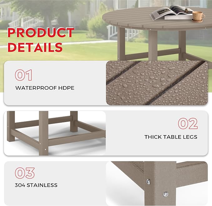 Costaelm Paradise Kids 5-Piece HDPE Outdoor Patio Round Dining Table and Chairs Set, Weathered Wood