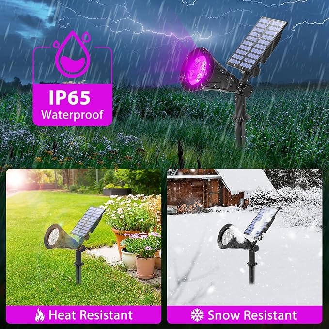 T-SUN [2 Pack] LED Solar Spotlights, Waterproof Outdoor Security Landscape Lamps, Auto-on/Auto-Off by Day, 180 Angle Adjustable for Tree, Patio, Yard, Garden, Driveway, Stairs, Pool Area(Purple) | 4 LEDs, 2 Lighting Modes, IP65 Waterproof Dusk to Dawn ...