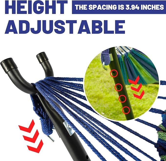 Hammock with Stand for Outside, 450lb Steel Frame, Blue | Steel Frame, Cotton Fabric, 2-Person 450lb, No Tools 10 Min Setup, Backyard Patio Bedroom, Rust-Resistant, Portable