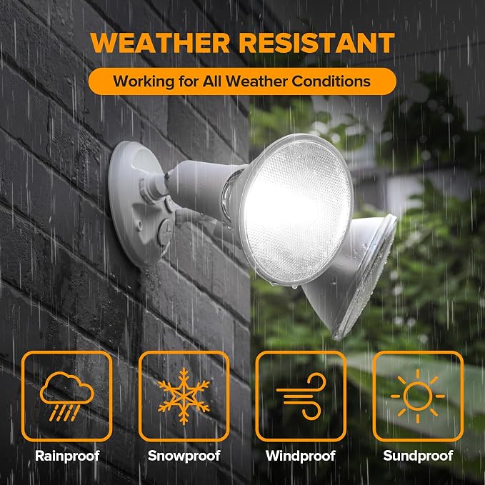 LUTEC 4 Pack Adjustable Twin Par Holder Outdoor Flood Lights, Switch Controlled Security Lights, Floodlights Fixture, Waterproof Exterior Max 300 Watt Par38 Flood Light for Garage, Yard, Porch-White