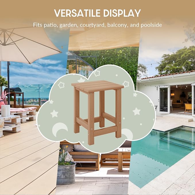 WestinTrends Malibu Kids Outdoor Patio Furniture HDPE Adirondack Square Side Table, Teak