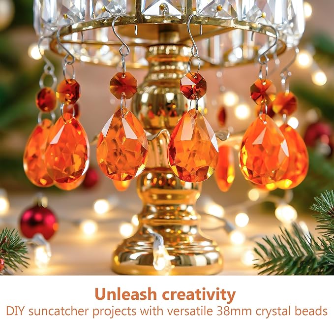 10 Pcs Amber Crystal Bauhinia Suncatcher Prisms Chandelier Window Decor | Amber Crystal Bauhinia Suncatcher Pendants 3 Inch Chandelier Beads Hanging Sun Catcher for Window Garden Wedding Decor