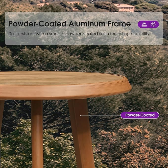 PURPLE LEAF Counter Height Table Patio Round Table Dining Coffee Kitchen Breakfast Bistro Outdoor Pub Bar Table for Garden Balcony, Deep Teak