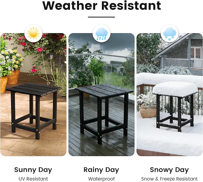 Kromax Outdoor Side Table, Adirondack Square Patio Table, Easy Maintenance & Weather Resistant, HDPE End Table for Backyard, Pool, Patio, Porch, Black