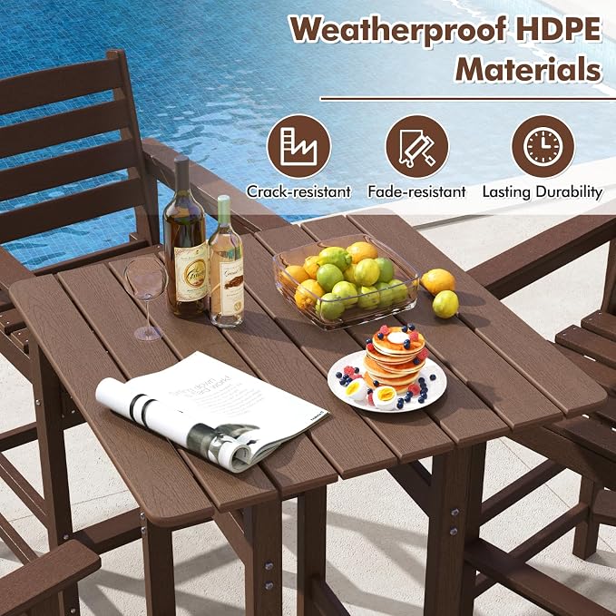 Giantex 42" Height Outdoor Tall Bar Table, HDPE Square Pub Tables with Wood Grains, High Top, Cocktail Bistro Table for Adirondack Chairs, Patio, Garden, Poolside, Yard, Balcony, Brown