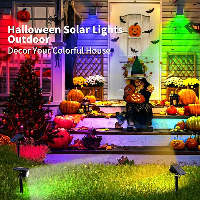 WENATY Solar Spot Lights Outdoor Waterproof, Solar Spotlights, 6 Packs, RGB | 7 Lighting Modes, WENATY Color Changing Solar Landscape Lights for Halloween & Christmas Decorations, Yard, Garden, House