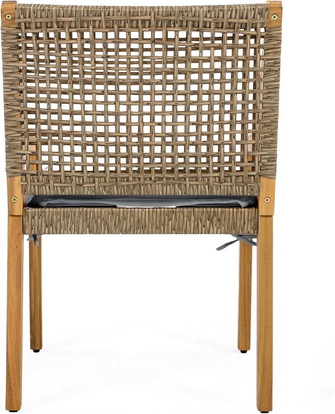 Christopher Knight Home Pelham Wooden Patio Dining Set for 4, Acacia Wood Outdoor Dining Table Set for 4, 5 Piece Outdoor Dining Set with Round Table and Armchair with Seat Cushion, Teak+Grey