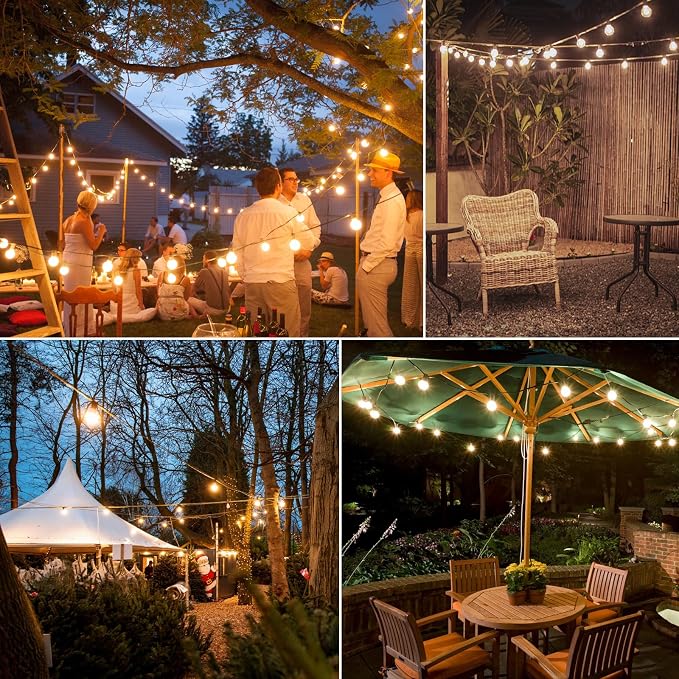 50FT LED Outdoor String Lights with Dimmable 3 Color Lights with Remote | String Light for Outside, G40 Globe Waterproof Patio Lights with 25+1 Shatterproof Bulbs for Party Backyard BBQ House Camping