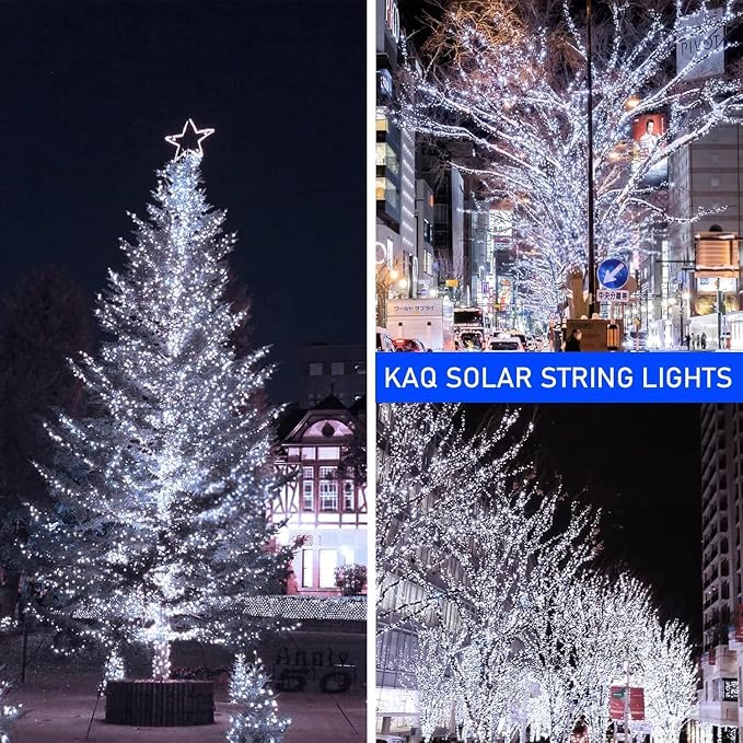 KAQ 2pack 200LED Solar String Lights Outdoor Waterproof Cool White | Total 66FT Flexible Wire With Bright LEDs, 8 Twinkle Modes with Memory, Auto On/Off Easily Decorates Trees, Fences, Garden