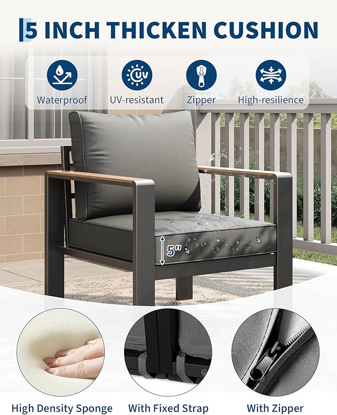 Garvee Outdoor Aluminum Loveseat Patio Sofa, All-Weather Outdoor Couch with Cushions Modern Outdoor 2 Seats Sofa for Porch, Garden, Balcony, Deck, Backyard, Dark Grey
