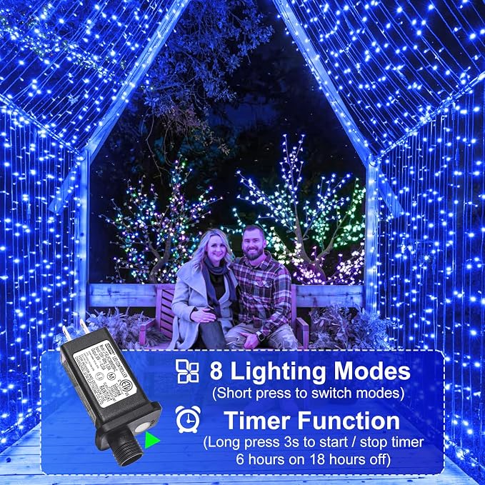 Blue Christmas Lights Outdoor, 100FT 300 LED Christmas Tree Lights | Waterproof 8 Modes Plug in Connectable String Lights for Outside Indoor House Patio Yard Garden Holiday Decorations