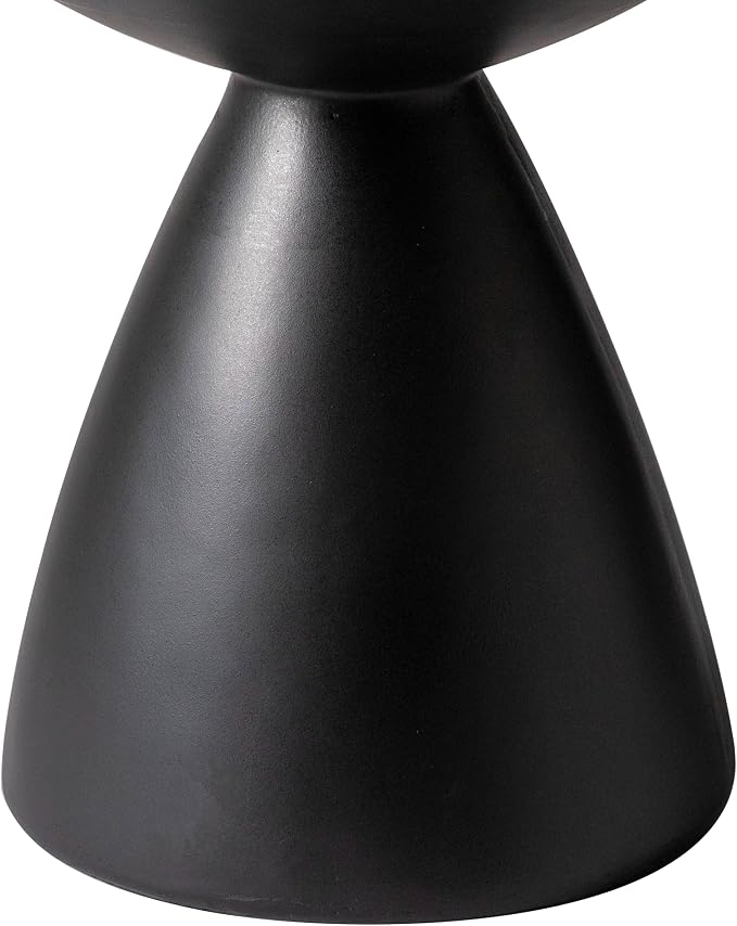 LeisureMod Modern Side Table with Fiberstone Top 20” Round Accent Table and Hourglass Pedestal Base for Outdoor or Indoor Dune Series in Black