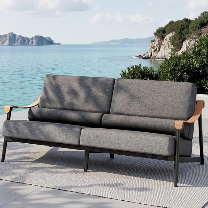 PHI VILLA Modern Outdoor Sofa with Extra Thick 6.3" Cushion,Deep & Wide Seat Patio Couch for Deck Front Porch Backyard