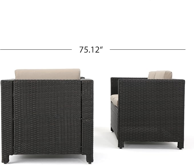 Christopher Knight Home Puerta Wicker Chat Set (4 Piece), Beige/Dark Brown