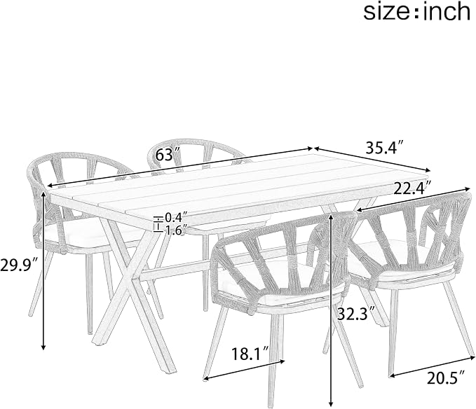 Contemporary Outdoor Set with PE Rattan Chairs and Plastic Wood Dining Table,Suitable for Gardens and Lawns (Dark Yellow@38)