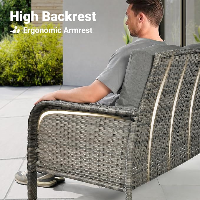 ovios 8-Piece Patio Furniture Set, Outdoor Wicker Sofa with Swivel Chairs Coffee Table, High Back Rattan Couch Loveseat with Comfy Cushions for Porch Yard Deck, Dark Grey