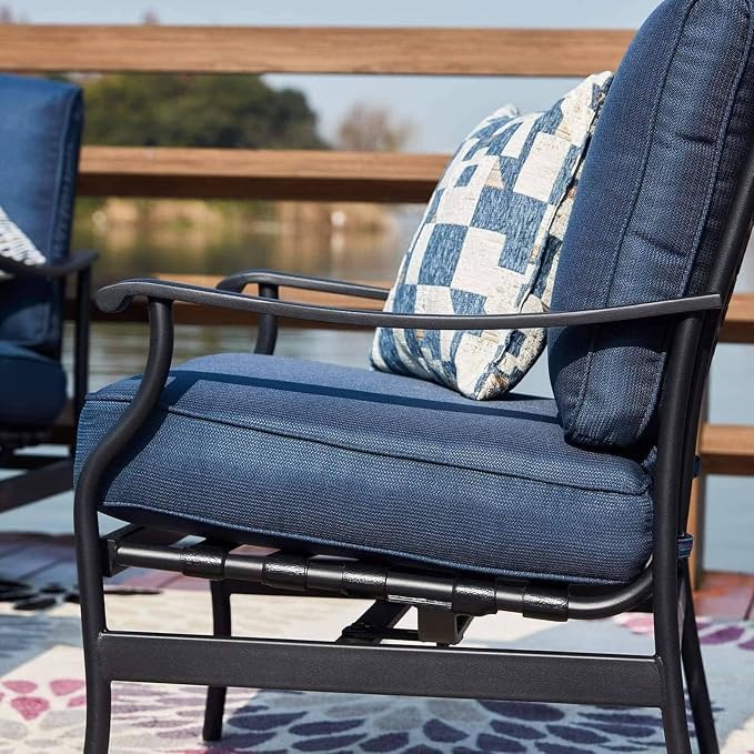 Patio Conversation Set 4 Pieces Cushioned Outdoor Furniture Sets with All Weather Frame for Porch Backyard Lawn (Navy-Blue)