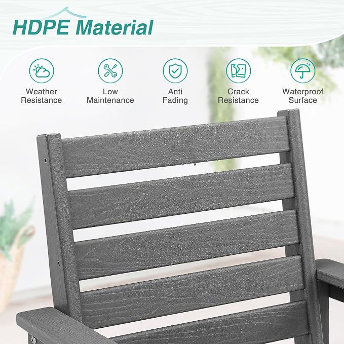 Patio Dining Chairs Set of 2, HDPS Weather Resistant Outdoor Chairs with Armrest, Heavy Duty 300LBS Support Patio Chairs for Backyard Deck Porch Balcony, Gray