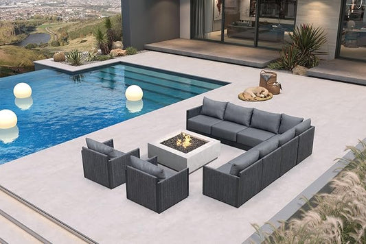 PURPLE LEAF Patio Furniture Set 9 Pieces Patio Seating Sofas Aluminum Furniture Outdoor Couch Sectional Set with Cushions Patio Conversation Sets Gray