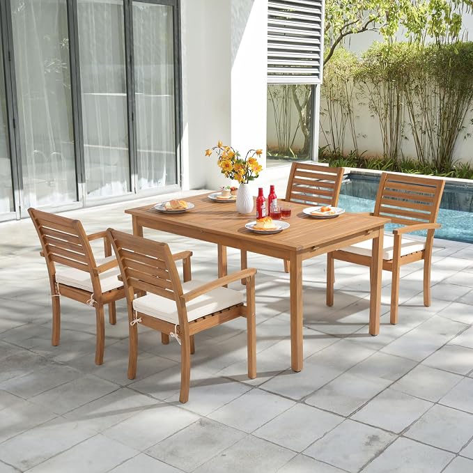 OC Orange-Casual 6-8 Person Extendable Solid Dining Table, 59''-79'' Indoor Outdoor Acacia Wood Rectangular Table for Home Kitchen Deck, FSC Certified Wood