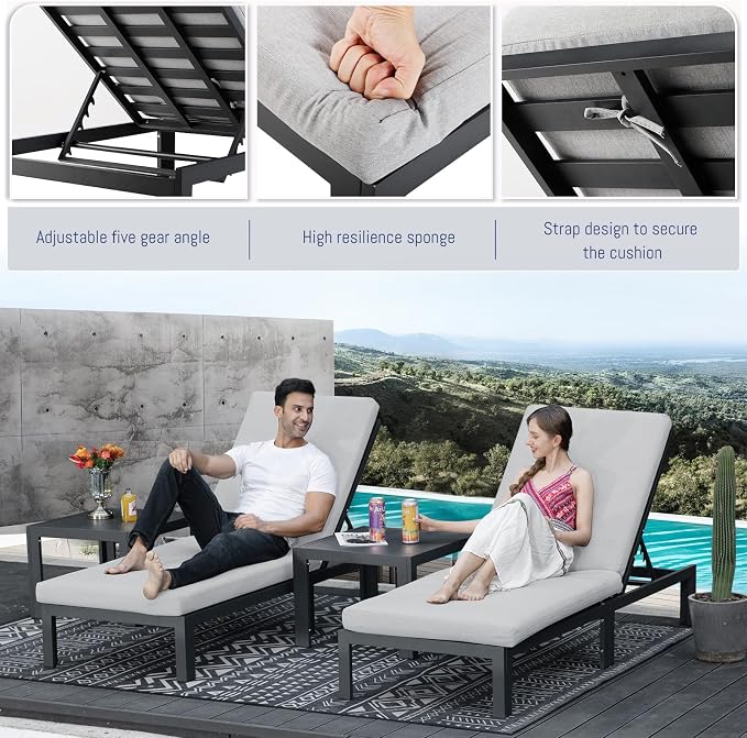 BULEXYARD 9 Piece Large Contemporary Aluminum Outdoor Furniture Set with Sun Bed & Fire Pit Table, 29 inch Deep Couch Set, 500 lbs High Weight Capacity, Patio Sectional Sofa for Poolside, Light Gray