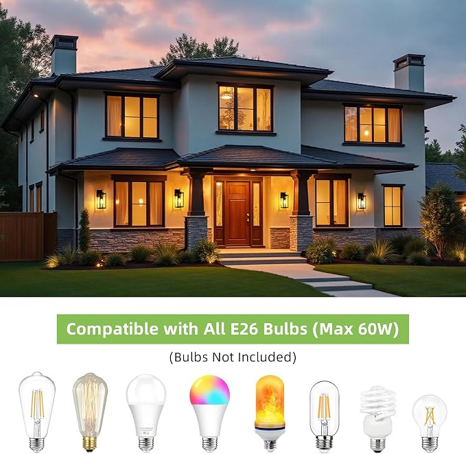 hykolity 18 Inch Outdoor Wall Light, Waterproof Lighting for House Exterior | Large Size Black Outdoor Light Fixture Wall Mount with Glass Shade, Lantern Light for Patio, Yard, Garage, Backyard, 1 Pack