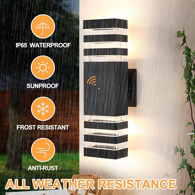 Dusk to Dawn Led Outdoor Lighting, Front Porch Exterior Light Fixture, Anti-Rust Matte Black Up and Down Outdoor Lights for House Garage Front Door