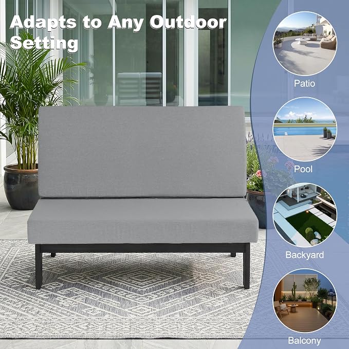 Pia Ricoo 1-Piece Patio Furniture Set, Outdoor Loveseat with 4.5-Inch Thick Cushions, All-Weather Outdoor Sofa for Backyard, Deck, Lawn - Gray/Dark